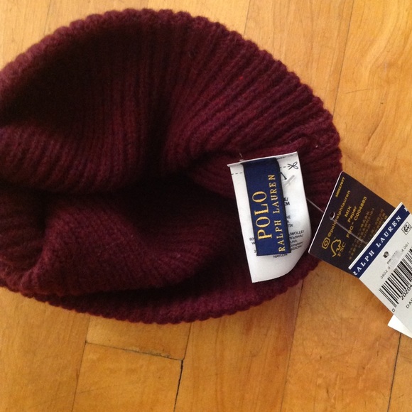 Ralph Lauren Polo Red Wine Merino Wool Beanie Hat New - Picture 4 of 9